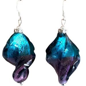 Indio Jewelry Purple & Blue Twist Murano .925 Sterling Earrings #344